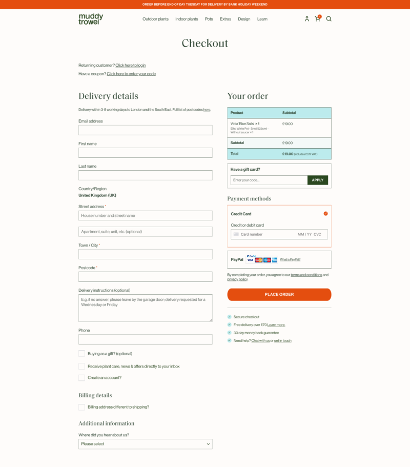 UI for e-commerce website optimised for smooth checkout user experience